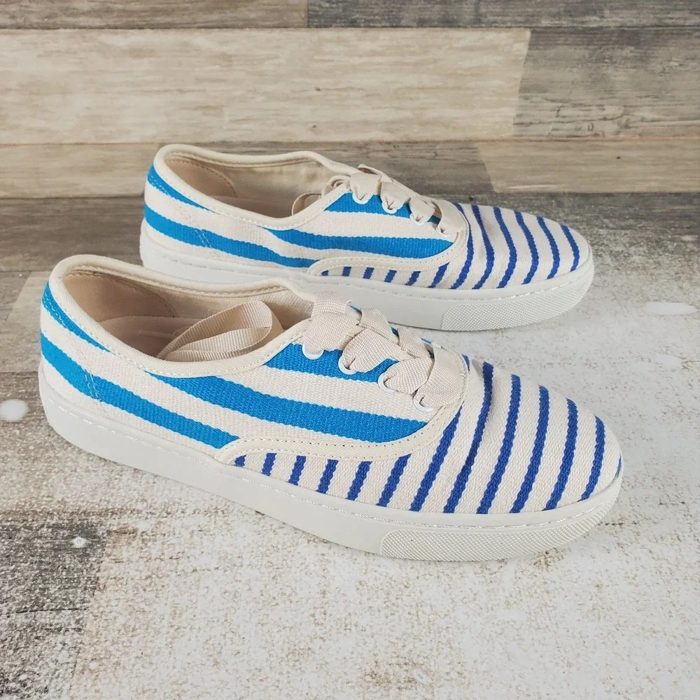 Soludos Marin Stripe Womens Shoes Sz 5.5 B Casual Sky Blue White Lace Up Sneaker